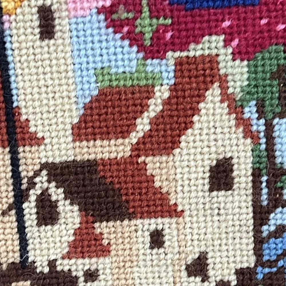 VTG 1970s Unicorn Fantasy Needlepoint Framed Art 18x20 Handmade Wall Decor EUC